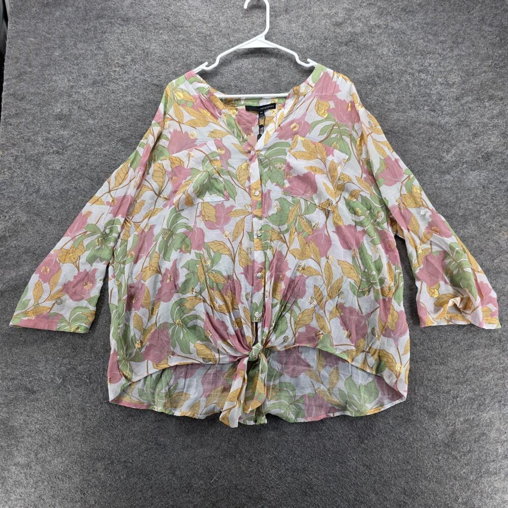 Harvé Benard Blouse Tunic Womens 3X Multicolor Floral Button Glitter Relaxed Fit